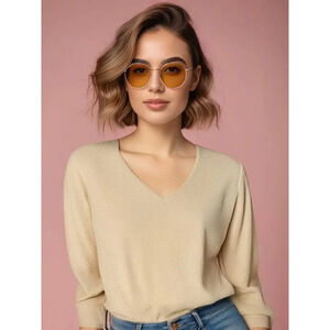 Talbots Petite Women's Size Small Long Sleeve‎ Gold V-Neck Pullover Sweater